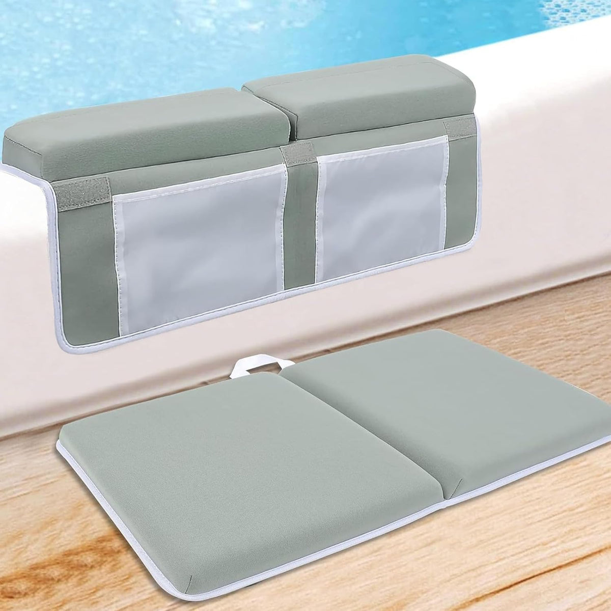 Bath Kneeler and Elbow Rest Pad Set- Bath Support for Knees and Elbows - Bath Kneeler Pad with Memory Foam and Bath Toys Organizer
