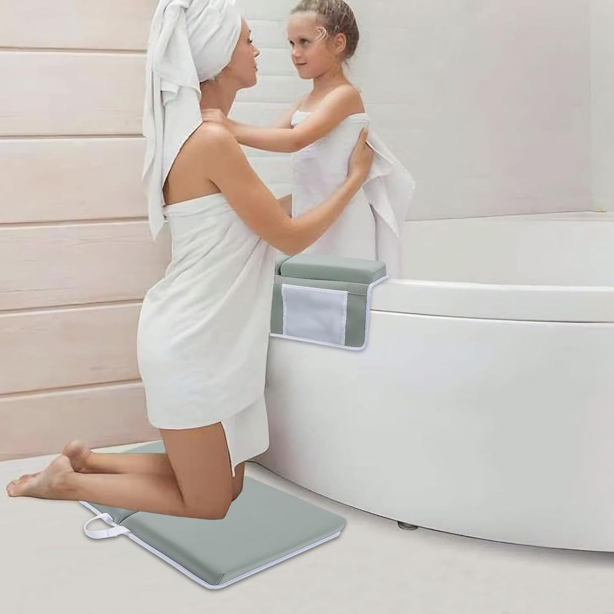 Bath Kneeler and Elbow Rest Pad Set- Bath Support for Knees and Elbows - Bath Kneeler Pad with Memory Foam and Bath Toys Organizer