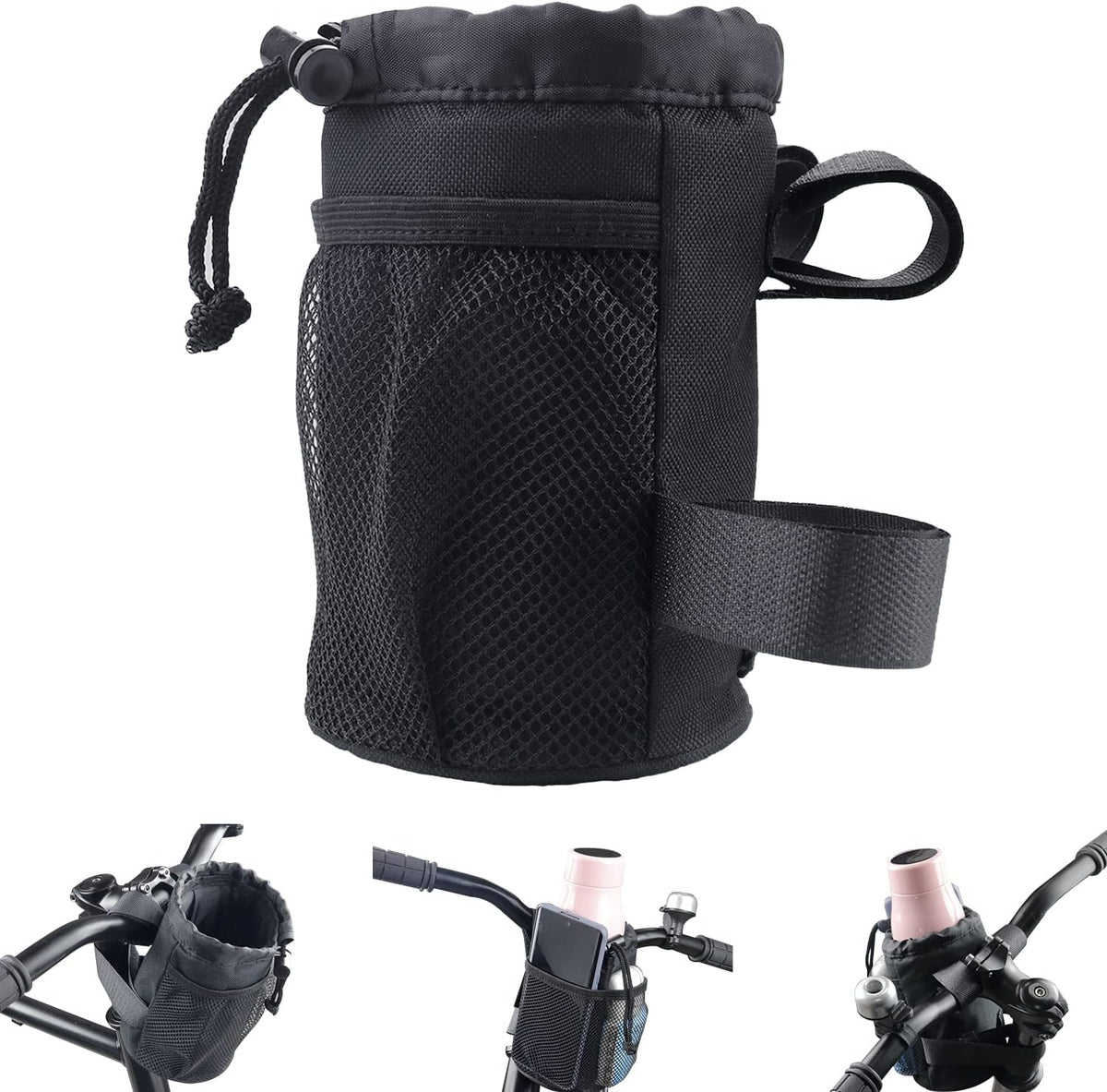 2 Pack Bike Cup Holder Bag Bicycle Handlebar Water Bottle Holder with Mesh Oxford Pocket Phone Drink Cup Holder for Mountain Bikes,Road Bikes,e-Bike,Kids Bikes,Wheelchairs,Cruisers, etc