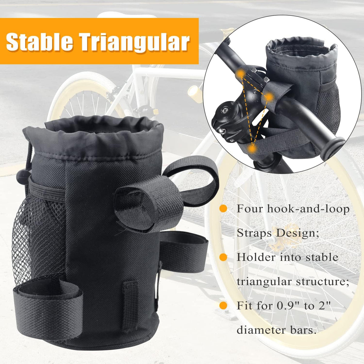 2 Pack Bike Cup Holder Bag Bicycle Handlebar Water Bottle Holder with Mesh Oxford Pocket Phone Drink Cup Holder for Mountain Bikes,Road Bikes,e-Bike,Kids Bikes,Wheelchairs,Cruisers, etc