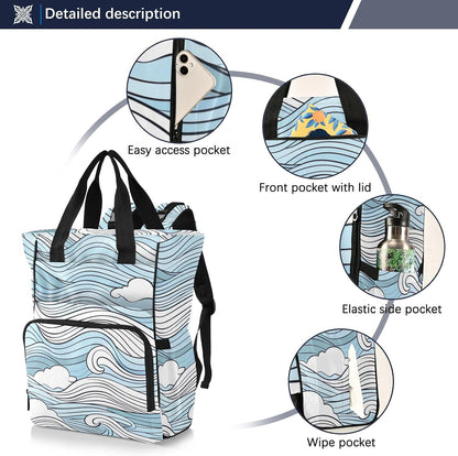 Diaper Bag Backpack, Multifunction Travel Bag for Moms Dads, Baby Changing Bag with Insulted Pockets, Stroller Straps and Side Bottle Pockets Blue Wave
