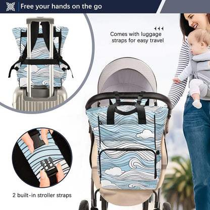 Diaper Bag Backpack, Multifunction Travel Bag for Moms Dads, Baby Changing Bag with Insulted Pockets, Stroller Straps and Side Bottle Pockets Blue Wave