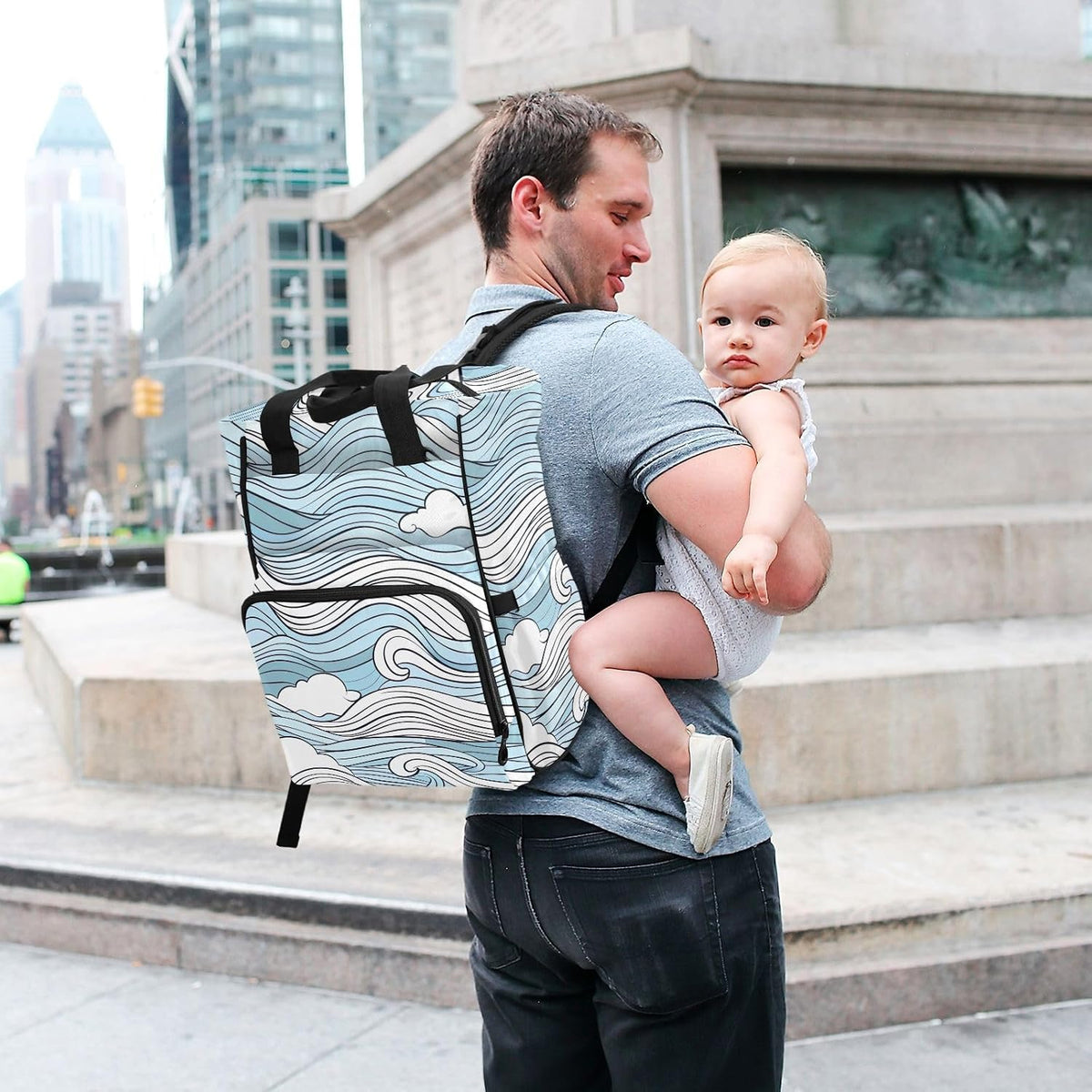 Diaper Bag Backpack, Multifunction Travel Bag for Moms Dads, Baby Changing Bag with Insulted Pockets, Stroller Straps and Side Bottle Pockets Blue Wave