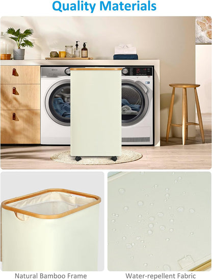 Laundry Basket with Wheels, Tall Rolling Laundry Hamper with Lid and Removable Bag, Aesthetic Dirty Clothes Hamper on Wheels for Laundry Room, Bedroom, Dorm and Bathroom, 100L Black