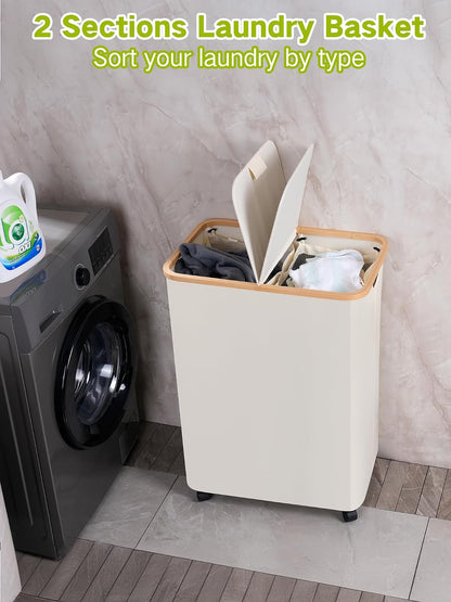 Laundry Basket with Wheels, Tall Rolling Laundry Hamper with Lid and Removable Bag, Aesthetic Dirty Clothes Hamper on Wheels for Laundry Room, Bedroom, Dorm and Bathroom, 100L Black