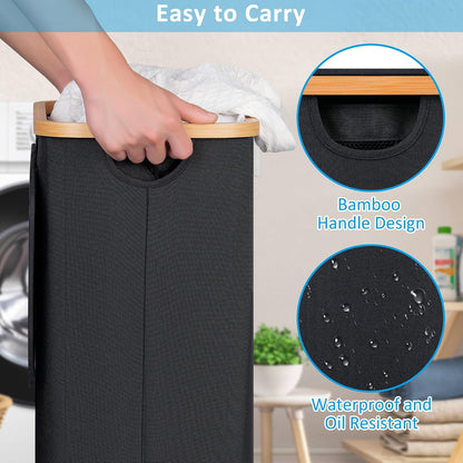 Laundry Basket with Wheels, Tall Rolling Laundry Hamper with Lid and Removable Bag, Aesthetic Dirty Clothes Hamper on Wheels for Laundry Room, Bedroom, Dorm and Bathroom, 100L Black