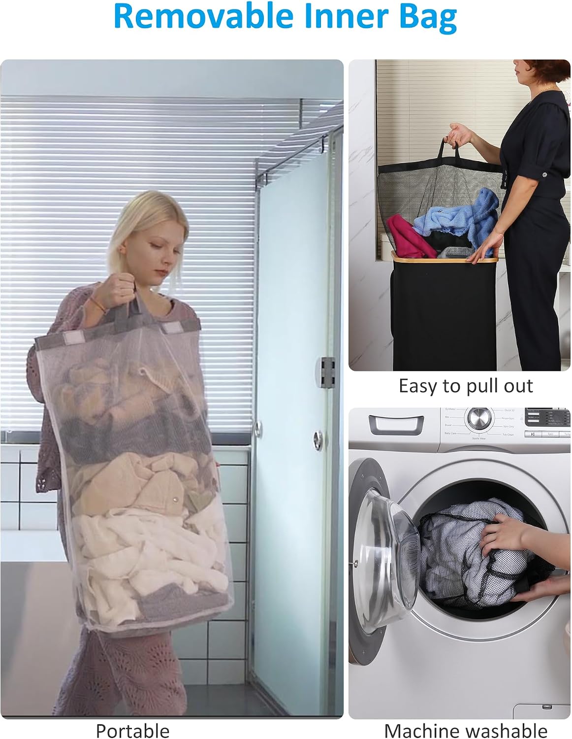 Laundry Basket with Wheels, Tall Rolling Laundry Hamper with Lid and Removable Bag, Aesthetic Dirty Clothes Hamper on Wheels for Laundry Room, Bedroom, Dorm and Bathroom, 100L Black