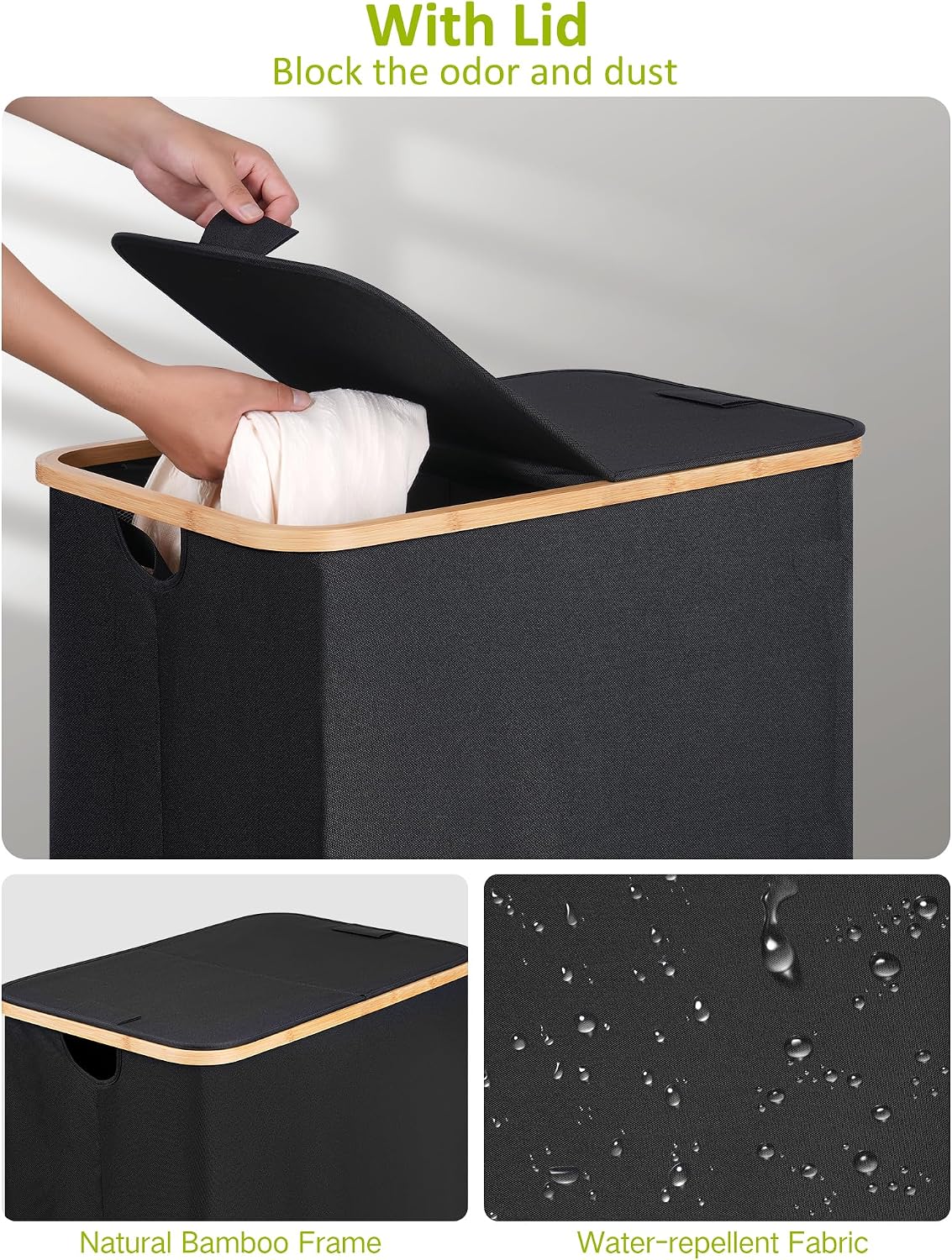 Laundry Basket with Wheels, Tall Rolling Laundry Hamper with Lid and Removable Bag, Aesthetic Dirty Clothes Hamper on Wheels for Laundry Room, Bedroom, Dorm and Bathroom, 100L Black
