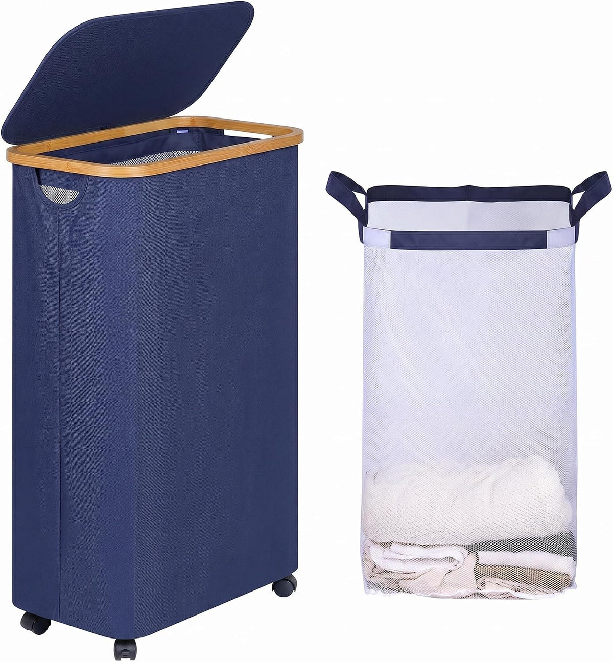 Laundry Basket with Wheels, Tall Rolling Laundry Hamper with Lid and Removable Bag, Aesthetic Dirty Clothes Hamper on Wheels for Laundry Room, Bedroom, Dorm and Bathroom, 100L Black