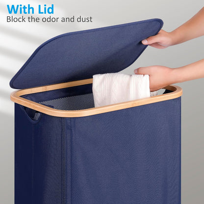 Laundry Basket with Wheels, Tall Rolling Laundry Hamper with Lid and Removable Bag, Aesthetic Dirty Clothes Hamper on Wheels for Laundry Room, Bedroom, Dorm and Bathroom, 100L Black
