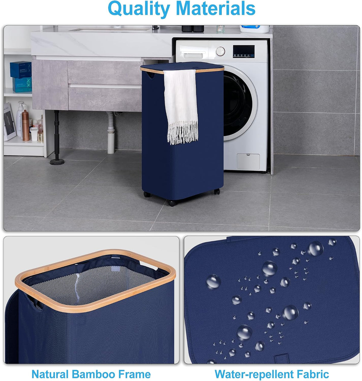 Laundry Basket with Wheels, Tall Rolling Laundry Hamper with Lid and Removable Bag, Aesthetic Dirty Clothes Hamper on Wheels for Laundry Room, Bedroom, Dorm and Bathroom, 100L Black