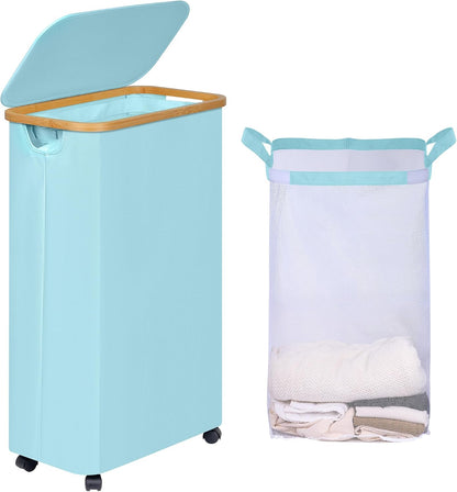 Laundry Basket with Wheels, Tall Rolling Laundry Hamper with Lid and Removable Bag, Aesthetic Dirty Clothes Hamper on Wheels for Laundry Room, Bedroom, Dorm and Bathroom, 100L Black