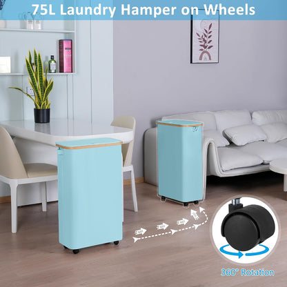 Laundry Basket with Wheels, Tall Rolling Laundry Hamper with Lid and Removable Bag, Aesthetic Dirty Clothes Hamper on Wheels for Laundry Room, Bedroom, Dorm and Bathroom, 100L Black
