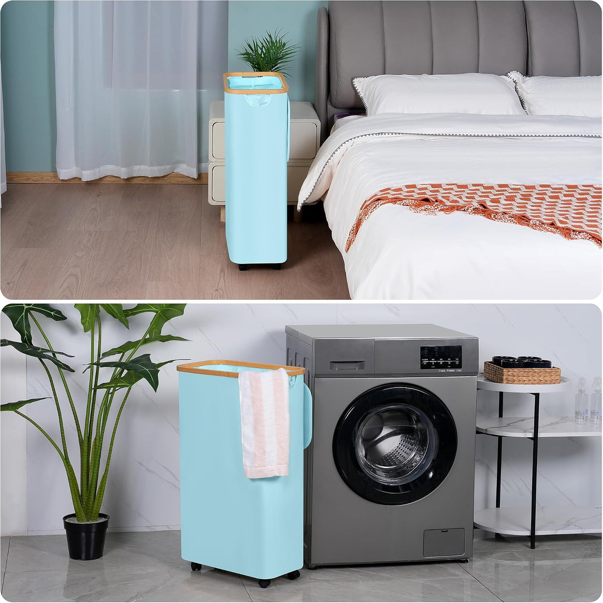 Laundry Basket with Wheels, Tall Rolling Laundry Hamper with Lid and Removable Bag, Aesthetic Dirty Clothes Hamper on Wheels for Laundry Room, Bedroom, Dorm and Bathroom, 100L Black
