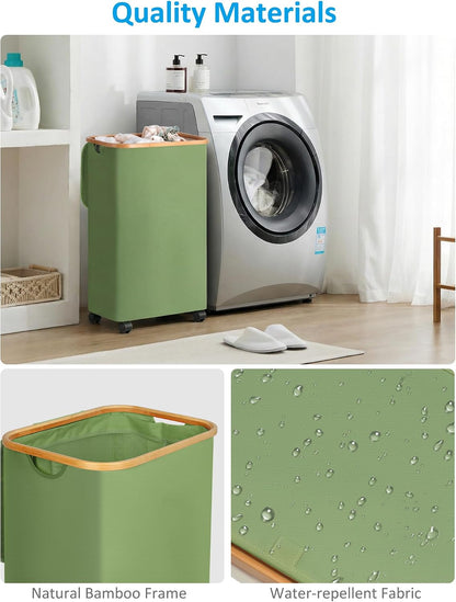 Laundry Basket with Wheels, Tall Rolling Laundry Hamper with Lid and Removable Bag, Aesthetic Dirty Clothes Hamper on Wheels for Laundry Room, Bedroom, Dorm and Bathroom, 100L Black