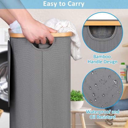 Laundry Basket with Wheels, Tall Rolling Laundry Hamper with Lid and Removable Bag, Aesthetic Dirty Clothes Hamper on Wheels for Laundry Room, Bedroom, Dorm and Bathroom, 100L Black