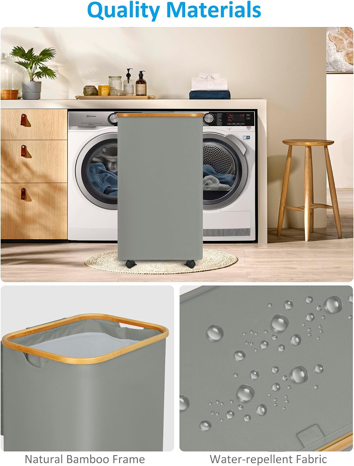 Laundry Basket with Wheels, Tall Rolling Laundry Hamper with Lid and Removable Bag, Aesthetic Dirty Clothes Hamper on Wheels for Laundry Room, Bedroom, Dorm and Bathroom, 100L Black