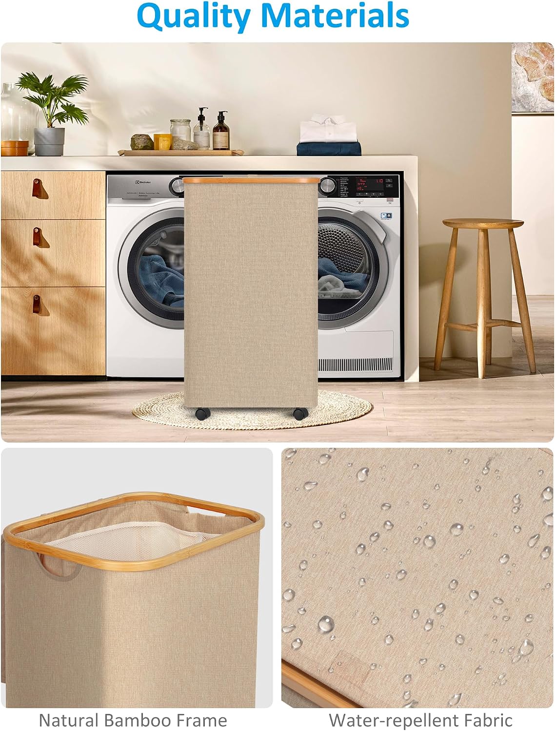 Laundry Basket with Wheels, Tall Rolling Laundry Hamper with Lid and Removable Bag, Aesthetic Dirty Clothes Hamper on Wheels for Laundry Room, Bedroom, Dorm and Bathroom, 100L Black