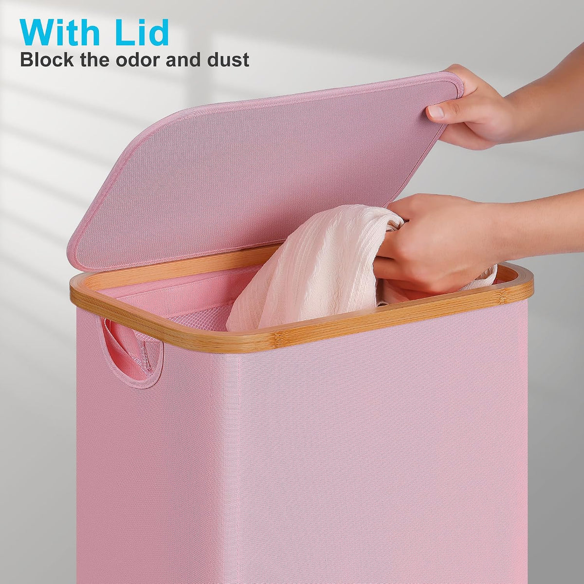 Laundry Basket with Wheels, Tall Rolling Laundry Hamper with Lid and Removable Bag, Aesthetic Dirty Clothes Hamper on Wheels for Laundry Room, Bedroom, Dorm and Bathroom, 100L Black