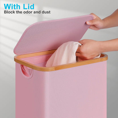 Laundry Basket with Wheels, Tall Rolling Laundry Hamper with Lid and Removable Bag, Aesthetic Dirty Clothes Hamper on Wheels for Laundry Room, Bedroom, Dorm and Bathroom, 100L Black