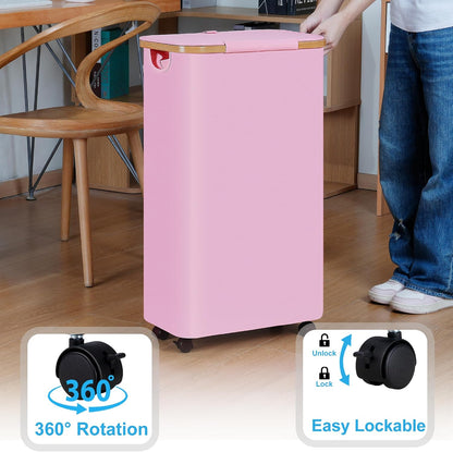 Laundry Basket with Wheels, Tall Rolling Laundry Hamper with Lid and Removable Bag, Aesthetic Dirty Clothes Hamper on Wheels for Laundry Room, Bedroom, Dorm and Bathroom, 100L Black