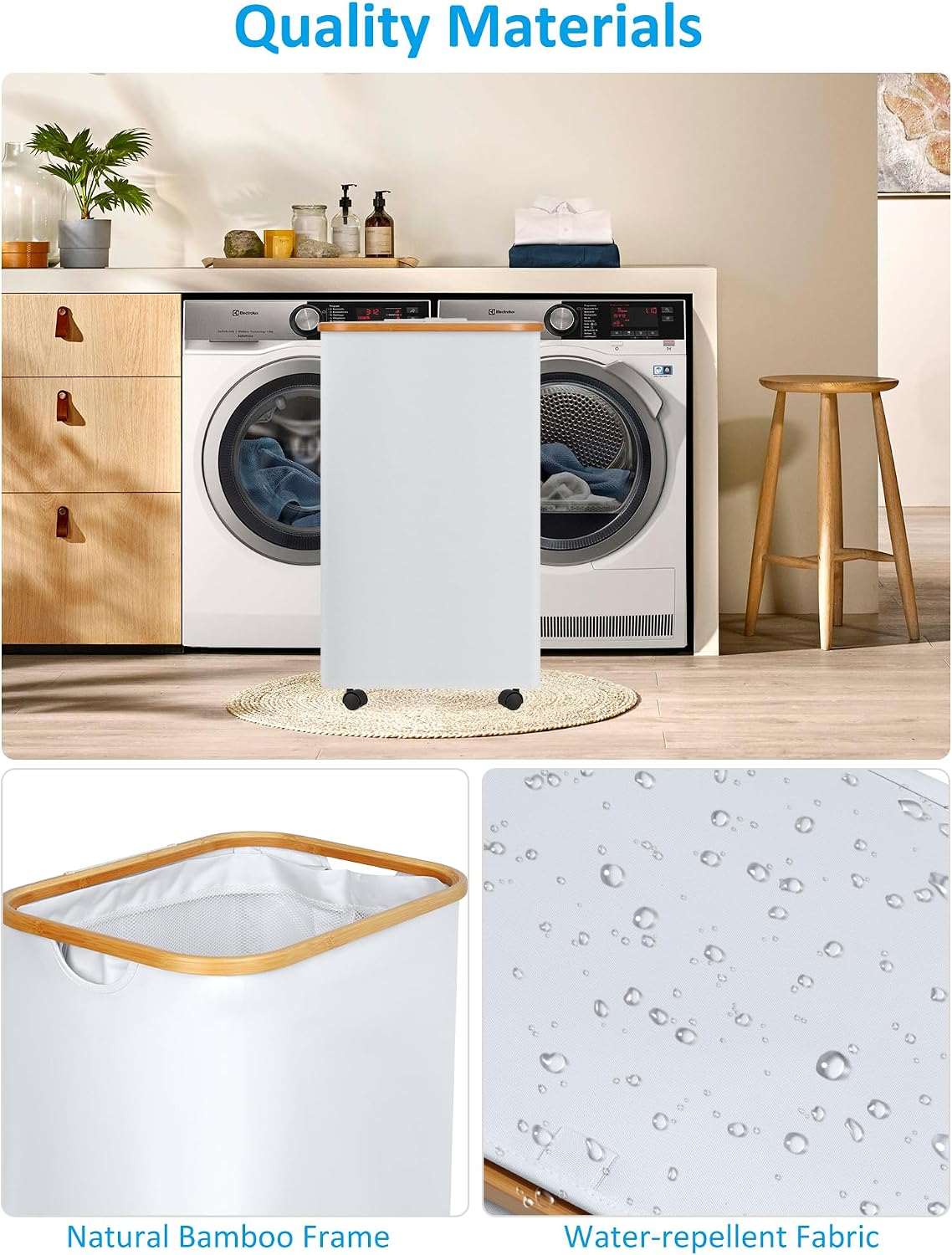 Laundry Basket with Wheels, Tall Rolling Laundry Hamper with Lid and Removable Bag, Aesthetic Dirty Clothes Hamper on Wheels for Laundry Room, Bedroom, Dorm and Bathroom, 100L Black