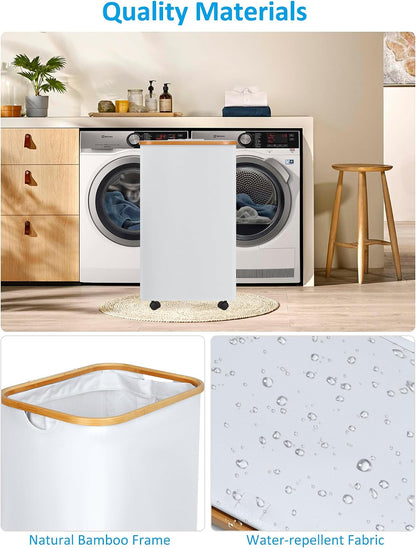 Laundry Basket with Wheels, Tall Rolling Laundry Hamper with Lid and Removable Bag, Aesthetic Dirty Clothes Hamper on Wheels for Laundry Room, Bedroom, Dorm and Bathroom, 100L Black