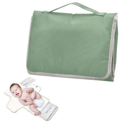 Solid Green Portable Diaper Changing Pad, Waterproof Baby Changing Mat with Storage Pocket & Built-in Pillow, Foldable Travel Pad, Newborn Gift Set for Boy Girl