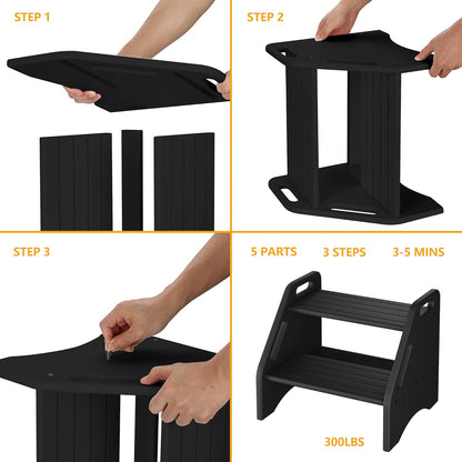Wooden Step Stool, Two Step Stools Toddler 300 lbs Capacity with Safety Non-Slip Pads and Handles, Bamboo Step Stool for Bathroom, Kitchen Dual Height Step Stools for Kids (Natural)
