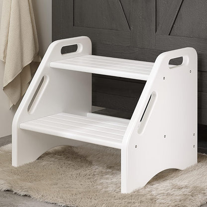 Wooden Step Stool, Two Step Stools Toddler 300 lbs Capacity with Safety Non-Slip Pads and Handles, Bamboo Step Stool for Bathroom, Kitchen Dual Height Step Stools for Kids (Natural)