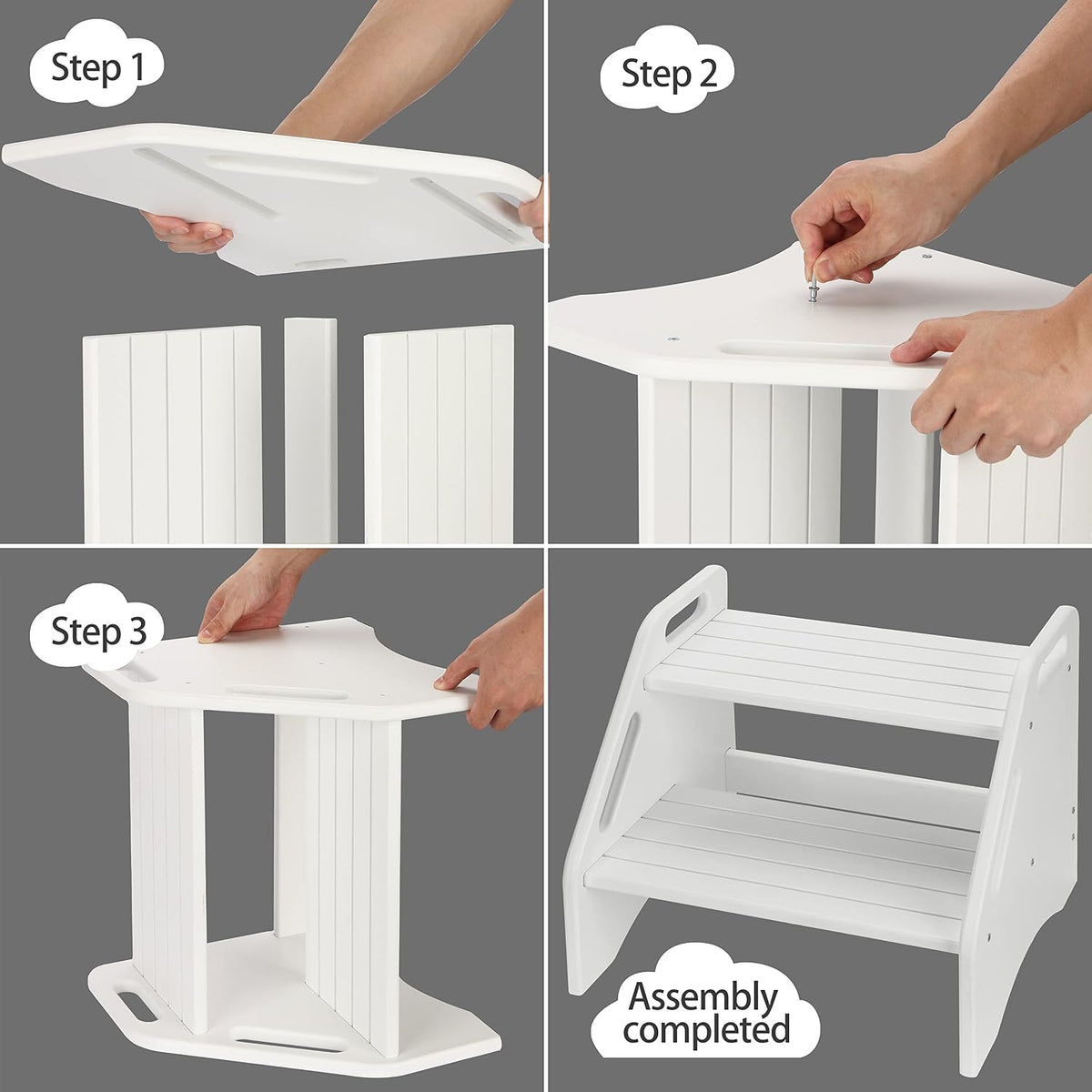 Wooden Step Stool, Two Step Stools Toddler 300 lbs Capacity with Safety Non-Slip Pads and Handles, Bamboo Step Stool for Bathroom, Kitchen Dual Height Step Stools for Kids (Natural)