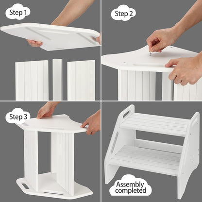 Wooden Step Stool, Two Step Stools Toddler 300 lbs Capacity with Safety Non-Slip Pads and Handles, Bamboo Step Stool for Bathroom, Kitchen Dual Height Step Stools for Kids (Natural)