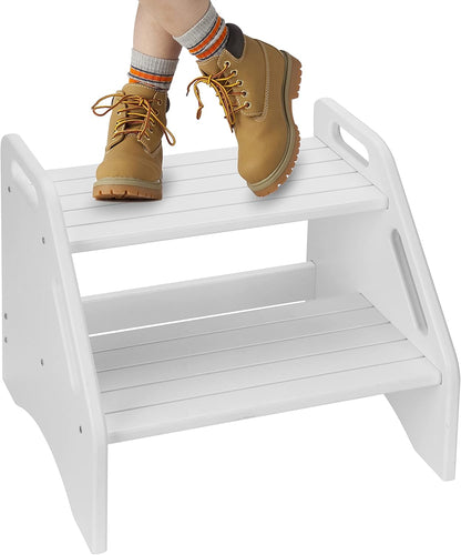 Wooden Step Stool, Two Step Stools Toddler 300 lbs Capacity with Safety Non-Slip Pads and Handles, Bamboo Step Stool for Bathroom, Kitchen Dual Height Step Stools for Kids (Natural)