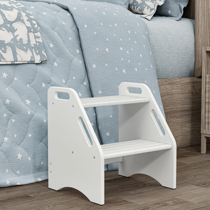 Wooden Step Stool, Two Step Stools Toddler 300 lbs Capacity with Safety Non-Slip Pads and Handles, Bamboo Step Stool for Bathroom, Kitchen Dual Height Step Stools for Kids (Natural)