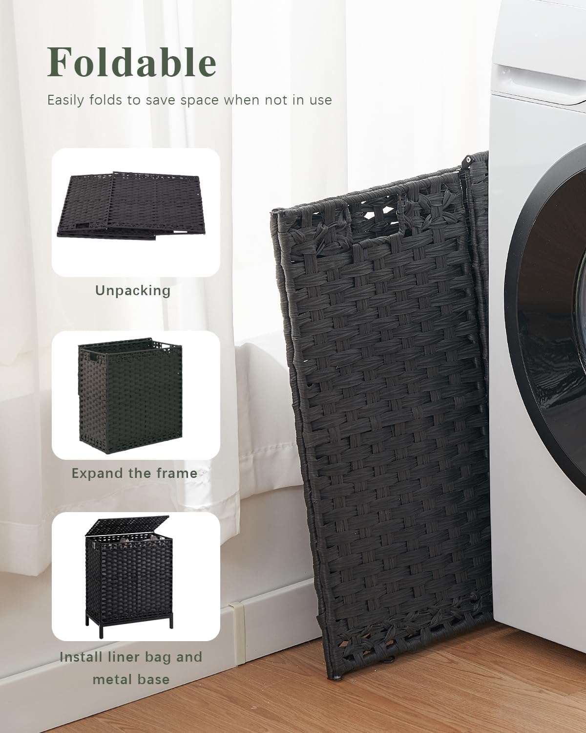 Laundry Hamper with Lid, 112 L Handwoven Rattan Wicker Laundry Basket, 2 Removable Liner Bags Metal Heightened Feet, 6 Mesh Bags, 2 Section Large Clothes Hamper for Bathroom Bedroom, Natural