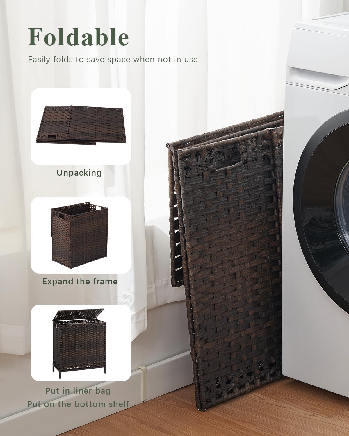 Laundry Hamper with Lid, 112 L Handwoven Rattan Wicker Laundry Basket, 2 Removable Liner Bags Metal Heightened Feet, 6 Mesh Bags, 2 Section Large Clothes Hamper for Bathroom Bedroom, Natural