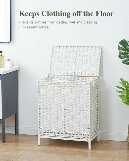 Laundry Hamper with Lid, 112 L Handwoven Rattan Wicker Laundry Basket, 2 Removable Liner Bags Metal Heightened Feet, 6 Mesh Bags, 2 Section Large Clothes Hamper for Bathroom Bedroom, Natural