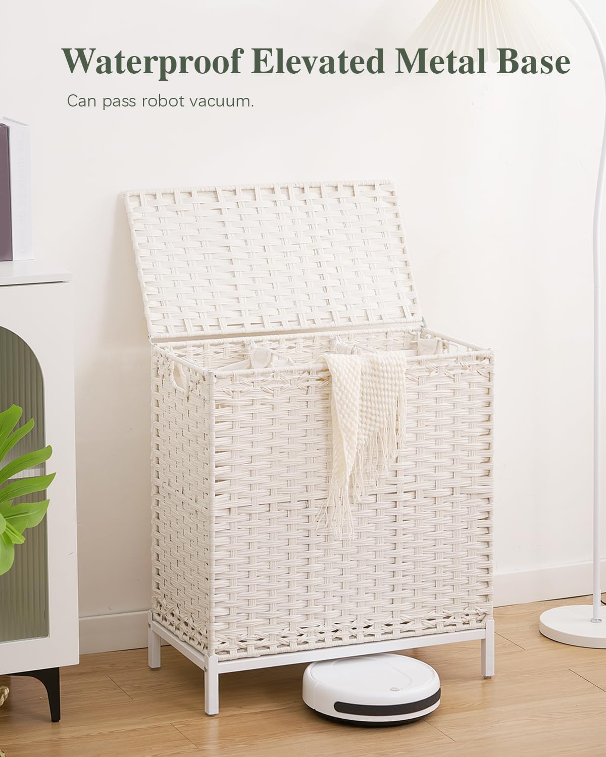 Laundry Hamper with Lid, 112 L Handwoven Rattan Wicker Laundry Basket, 2 Removable Liner Bags Metal Heightened Feet, 6 Mesh Bags, 2 Section Large Clothes Hamper for Bathroom Bedroom, Natural