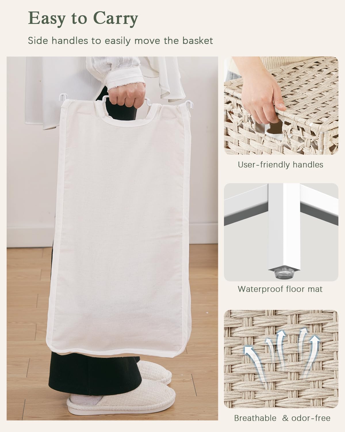 Laundry Hamper with Lid, 112 L Handwoven Rattan Wicker Laundry Basket, 2 Removable Liner Bags Metal Heightened Feet, 6 Mesh Bags, 2 Section Large Clothes Hamper for Bathroom Bedroom, Natural