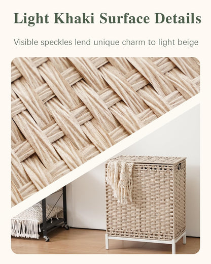 Laundry Hamper with Lid, 112 L Handwoven Rattan Wicker Laundry Basket, 2 Removable Liner Bags Metal Heightened Feet, 6 Mesh Bags, 2 Section Large Clothes Hamper for Bathroom Bedroom, Natural
