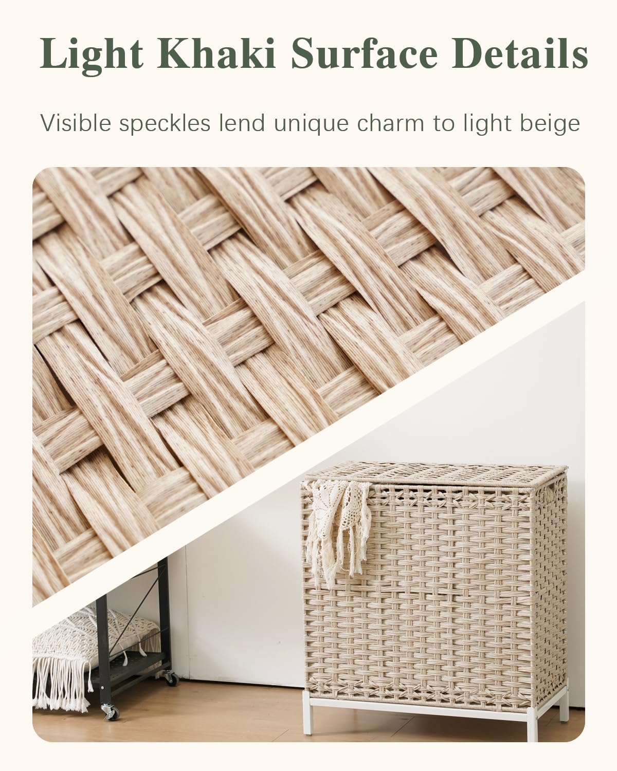 Laundry Hamper with Lid, 112 L Handwoven Rattan Wicker Laundry Basket, 2 Removable Liner Bags Metal Heightened Feet, 6 Mesh Bags, 2 Section Large Clothes Hamper for Bathroom Bedroom, Natural