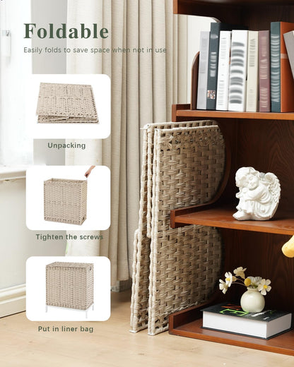 Laundry Hamper with Lid, 112 L Handwoven Rattan Wicker Laundry Basket, 2 Removable Liner Bags Metal Heightened Feet, 6 Mesh Bags, 2 Section Large Clothes Hamper for Bathroom Bedroom, Natural