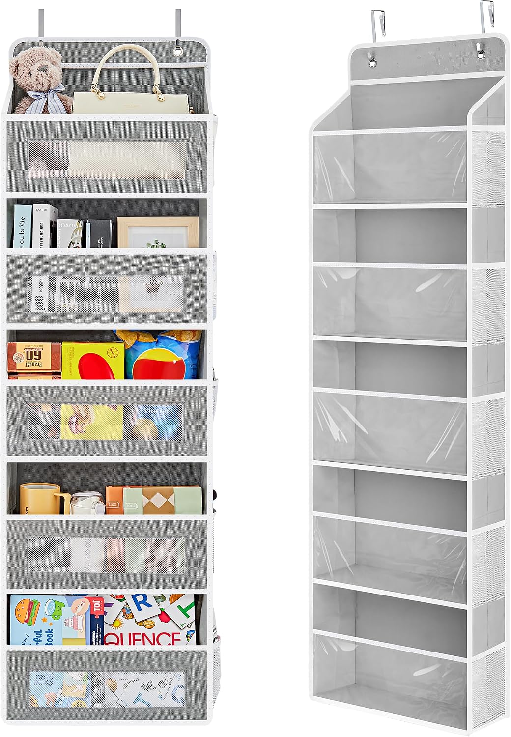 2 Styles Over The Door Organizer Storage with 5 Large Capacity Pockets and Over The Door Organizer W/Clear View Windows