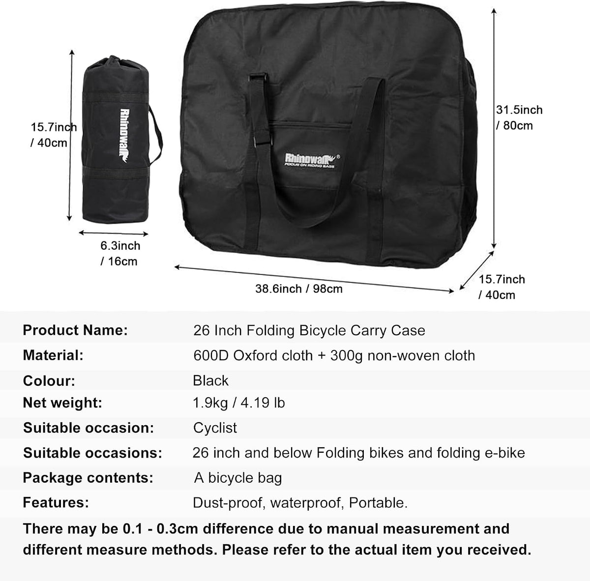 20/26inch Folding Bike Bag Waterproof Biycle Travel Case Carrying Case Outdoors Bike Transport Bag for Car Train Air Travel