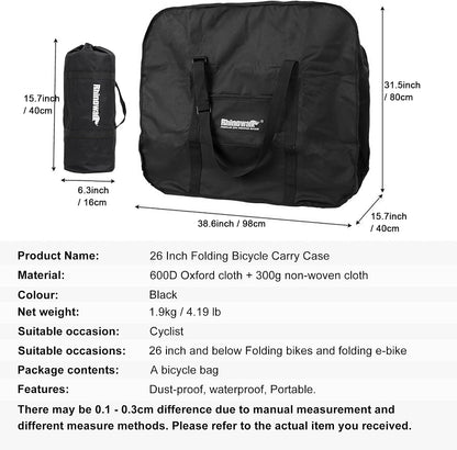 20/26inch Folding Bike Bag Waterproof Biycle Travel Case Carrying Case Outdoors Bike Transport Bag for Car Train Air Travel