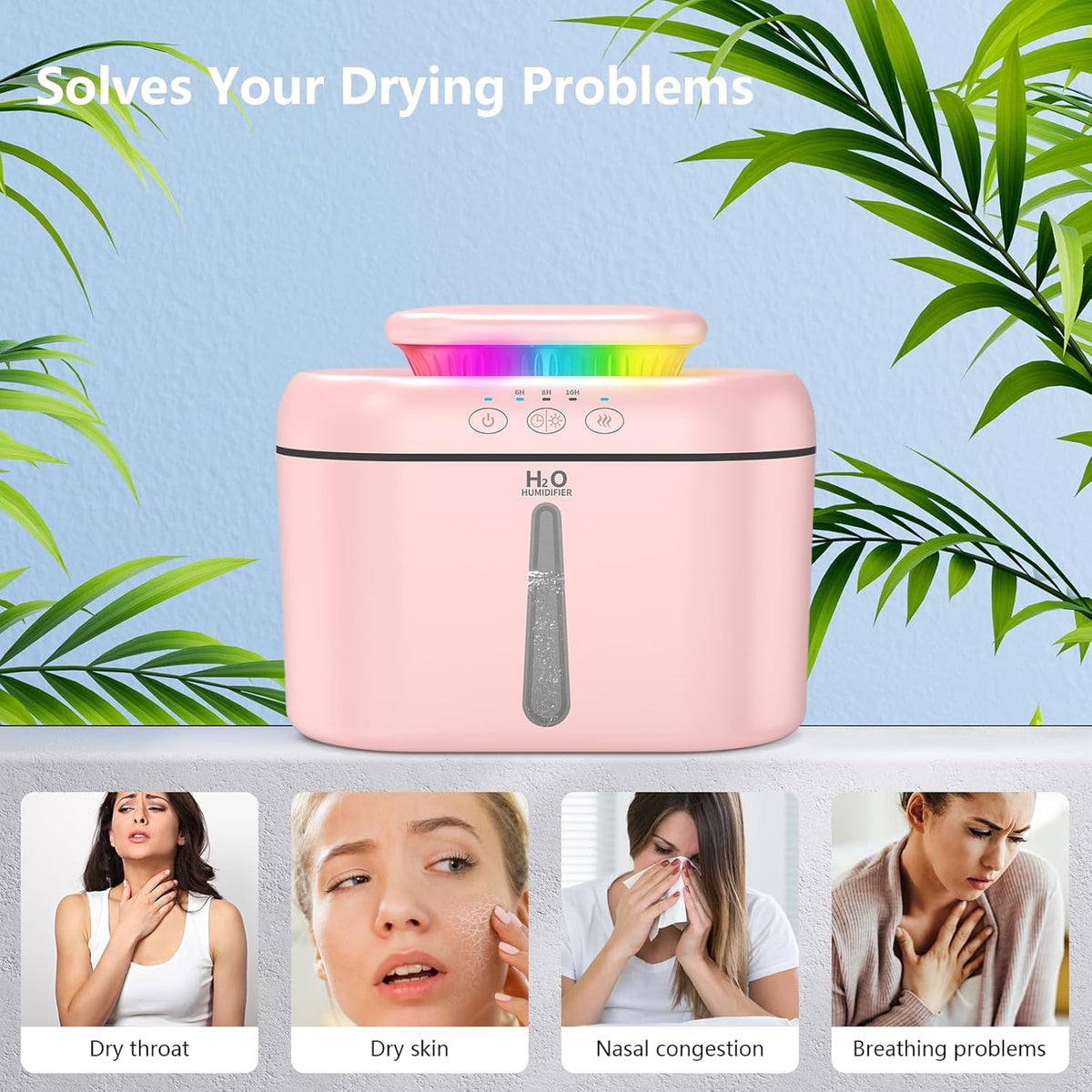SZO Plant Humidifier Indoor, 2.5L Humidifiers for Bedroom, Soft Pink
