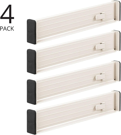 Expandable Dresser Drawer Divider with Foam Ends, Drawer Divider Locks in Place, Separators for Clothing and Accessories in Closet or Dresser Drawer, Ligne Collection, 4 Pack, White