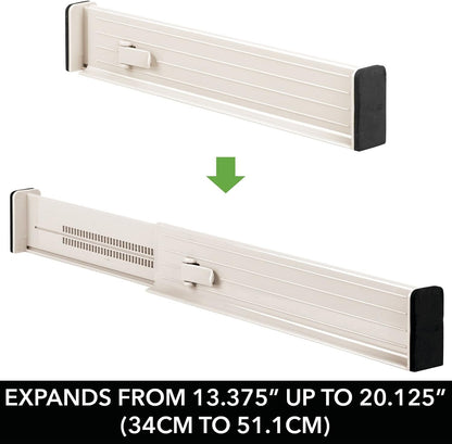 Expandable Dresser Drawer Divider with Foam Ends, Drawer Divider Locks in Place, Separators for Clothing and Accessories in Closet or Dresser Drawer, Ligne Collection, 4 Pack, White