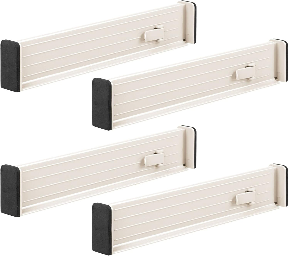 Expandable Dresser Drawer Divider with Foam Ends, Drawer Divider Locks in Place, Separators for Clothing and Accessories in Closet or Dresser Drawer, Ligne Collection, 4 Pack, White