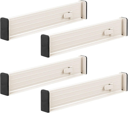 Expandable Dresser Drawer Divider with Foam Ends, Drawer Divider Locks in Place, Separators for Clothing and Accessories in Closet or Dresser Drawer, Ligne Collection, 4 Pack, White